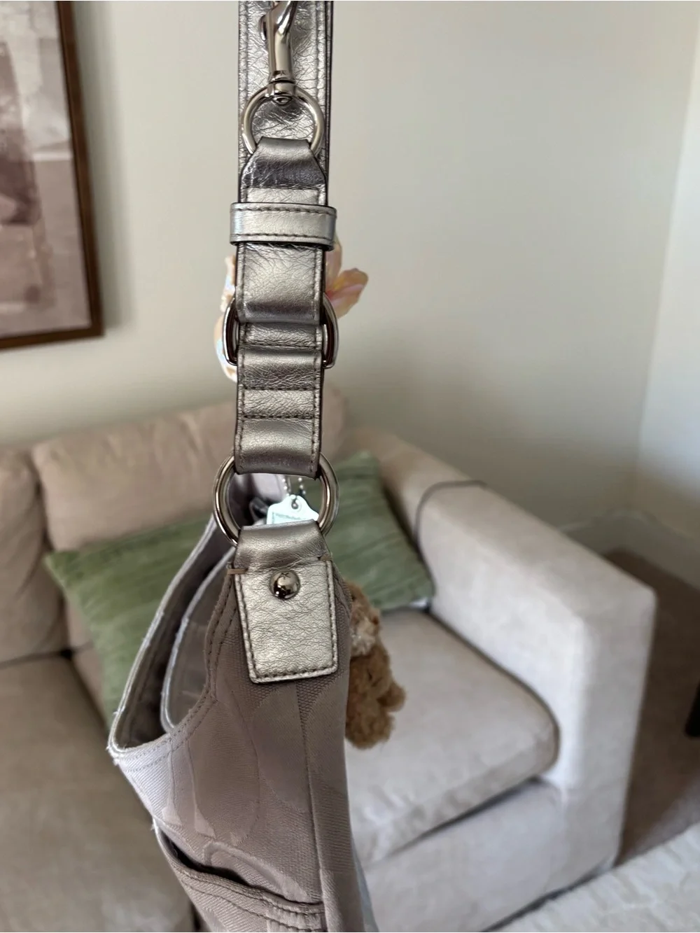 Coach Silver & Gray Signature Hobo Shoulder Bag